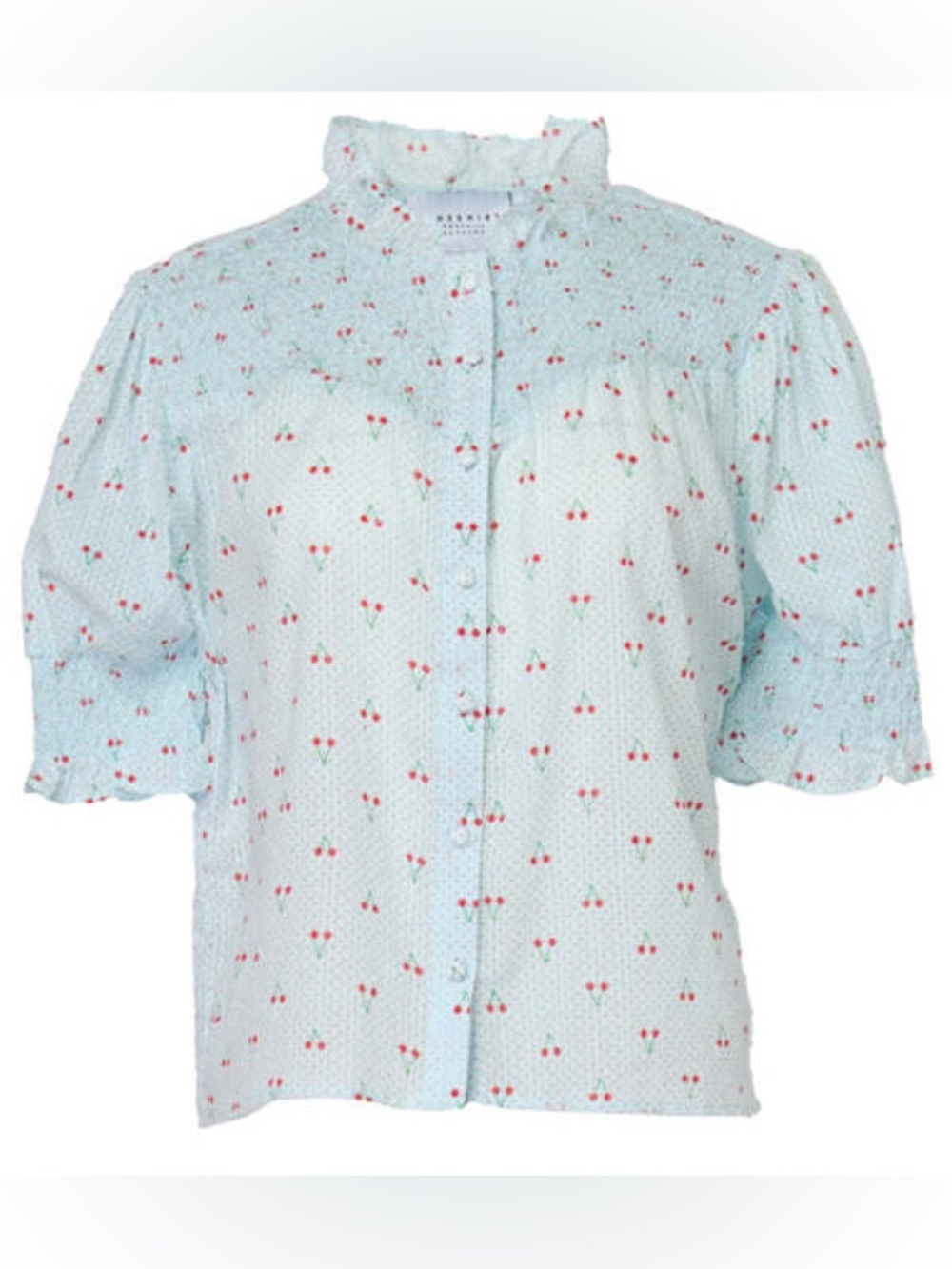 The Shirt by Rochelle Behrens Light Blue Cherry Print Blouse